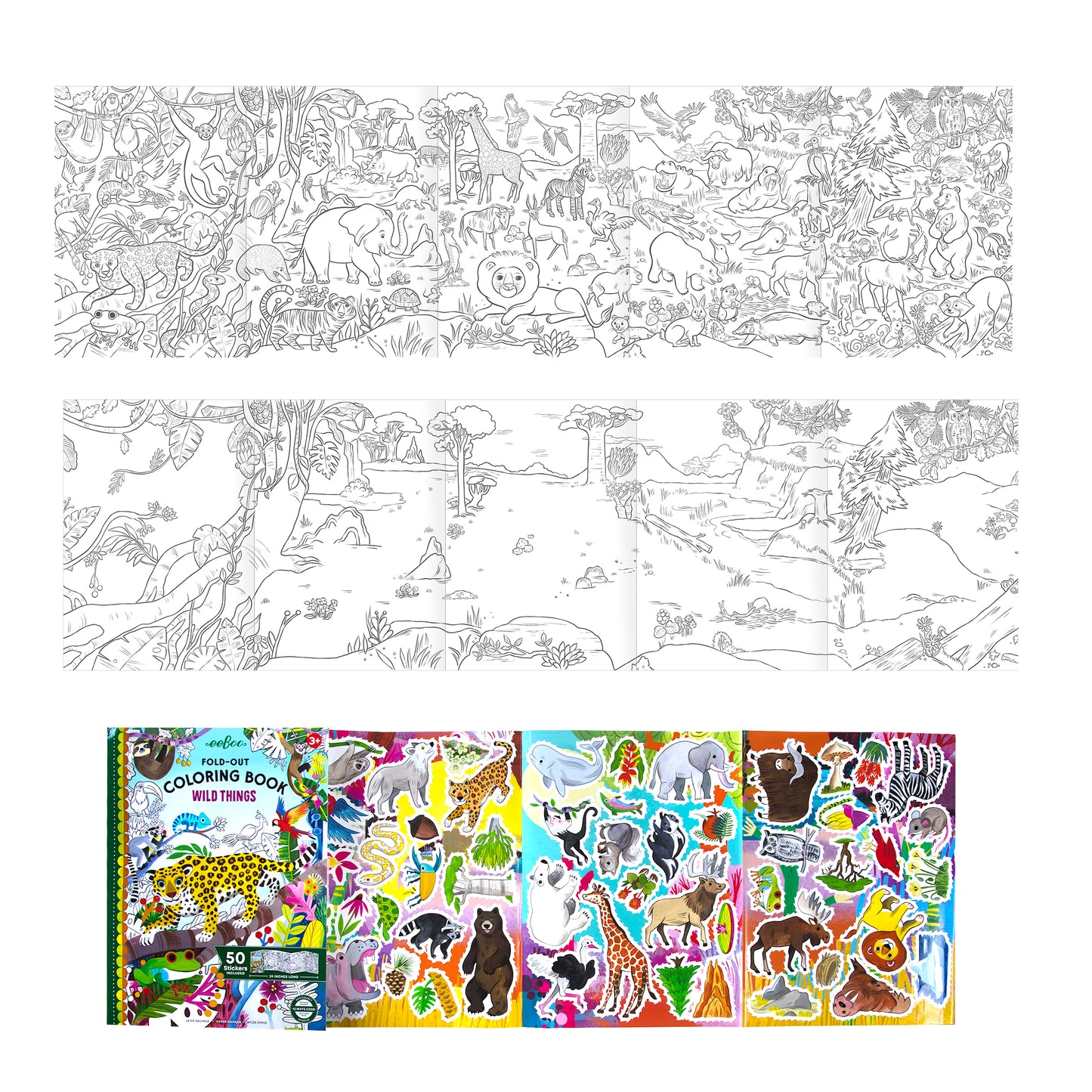 Fold-Out Coloring Book - Wild Things by eeBoo | Unique Fun Gifts
