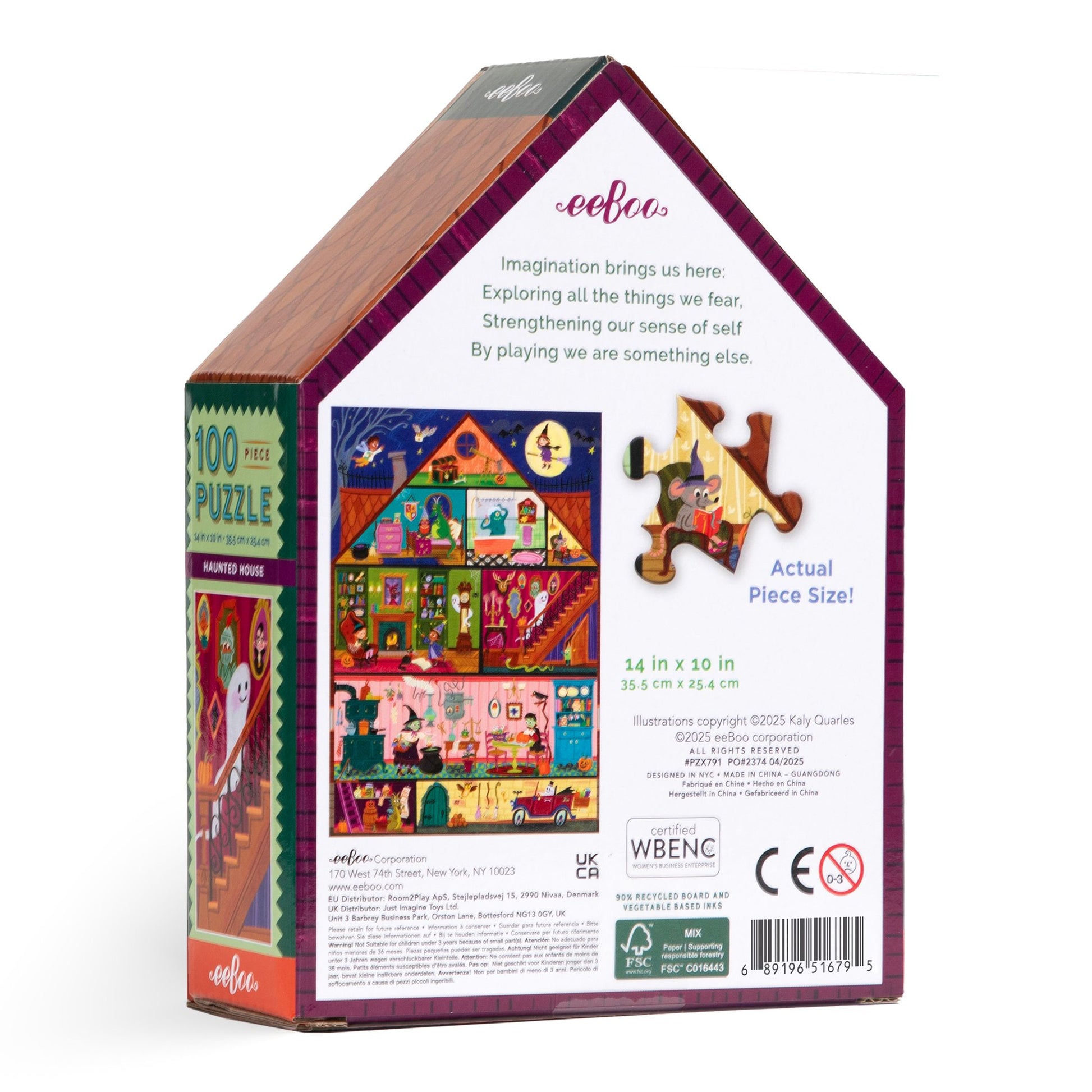 Eeboo puzzle box packaging with colorful illustration. Haunted House 100 Piece Puzzle by eeBoo | Unique Fun Gifts