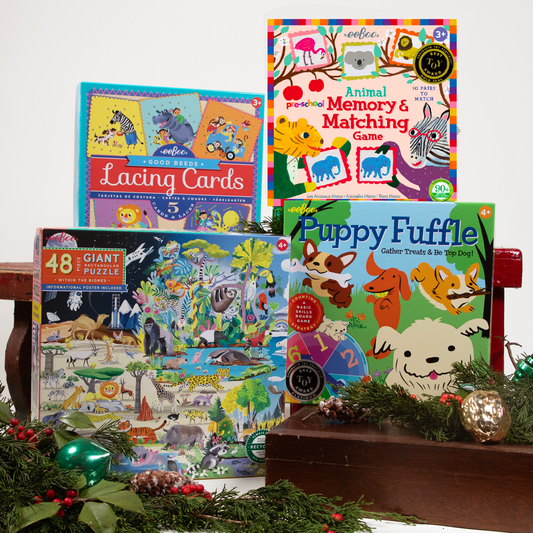 Collection of children's educational toys including a puzzle & memory game. Pre-School Fun Bundle |  Gifts by eeBoo