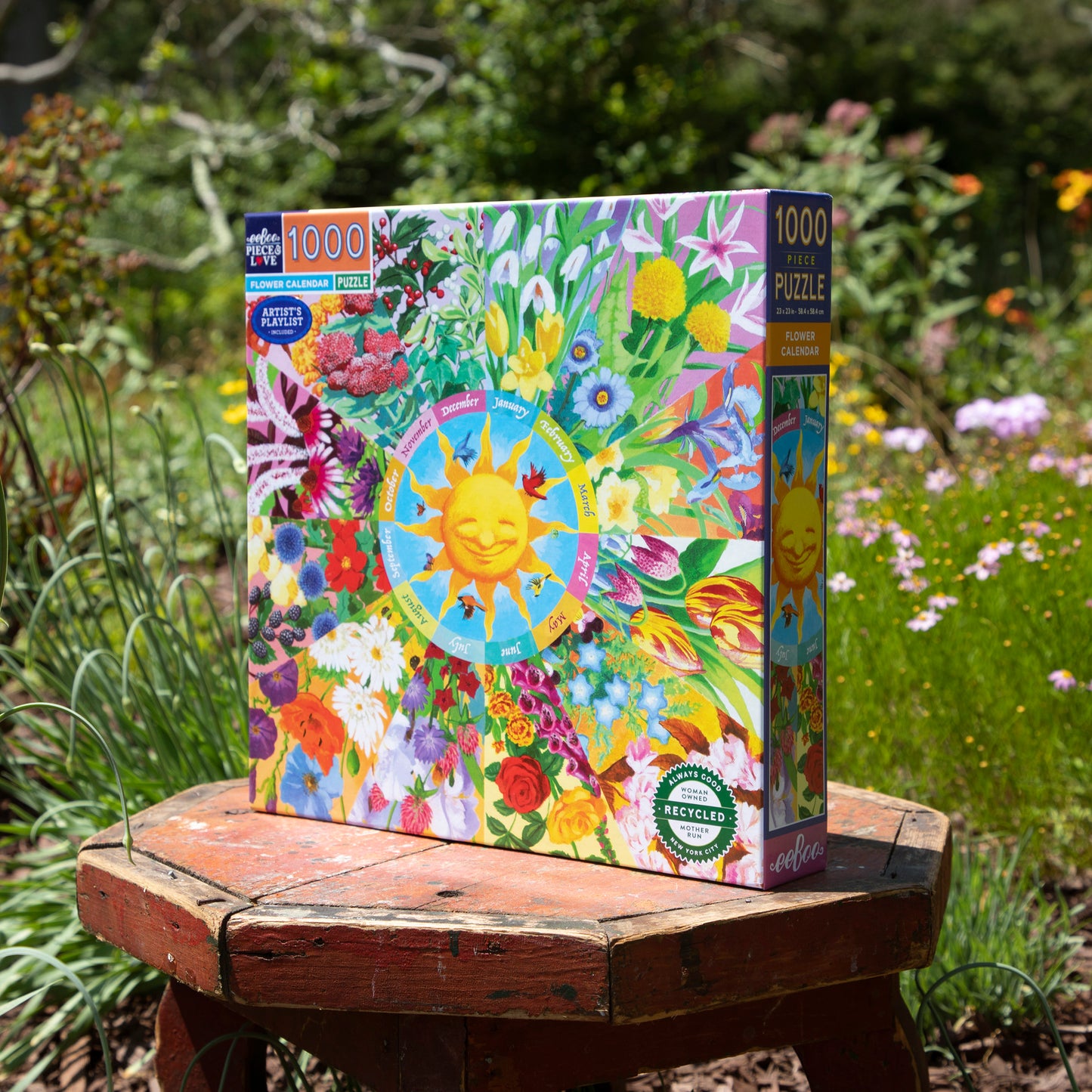 Flower Calendar 1000 Piece Square Jigsaw Puzzle eeBoo Gifts for Garden Lovers, Plant Enthusiasts, Flower Connoisseurs 14+
