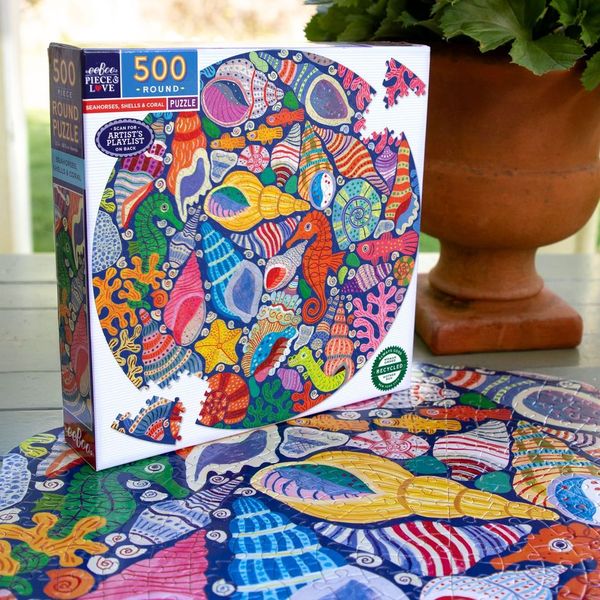 Seahorses, Shells & Coral 500 Round Puzzle by eeBoo | Unique Beautiful Gifts