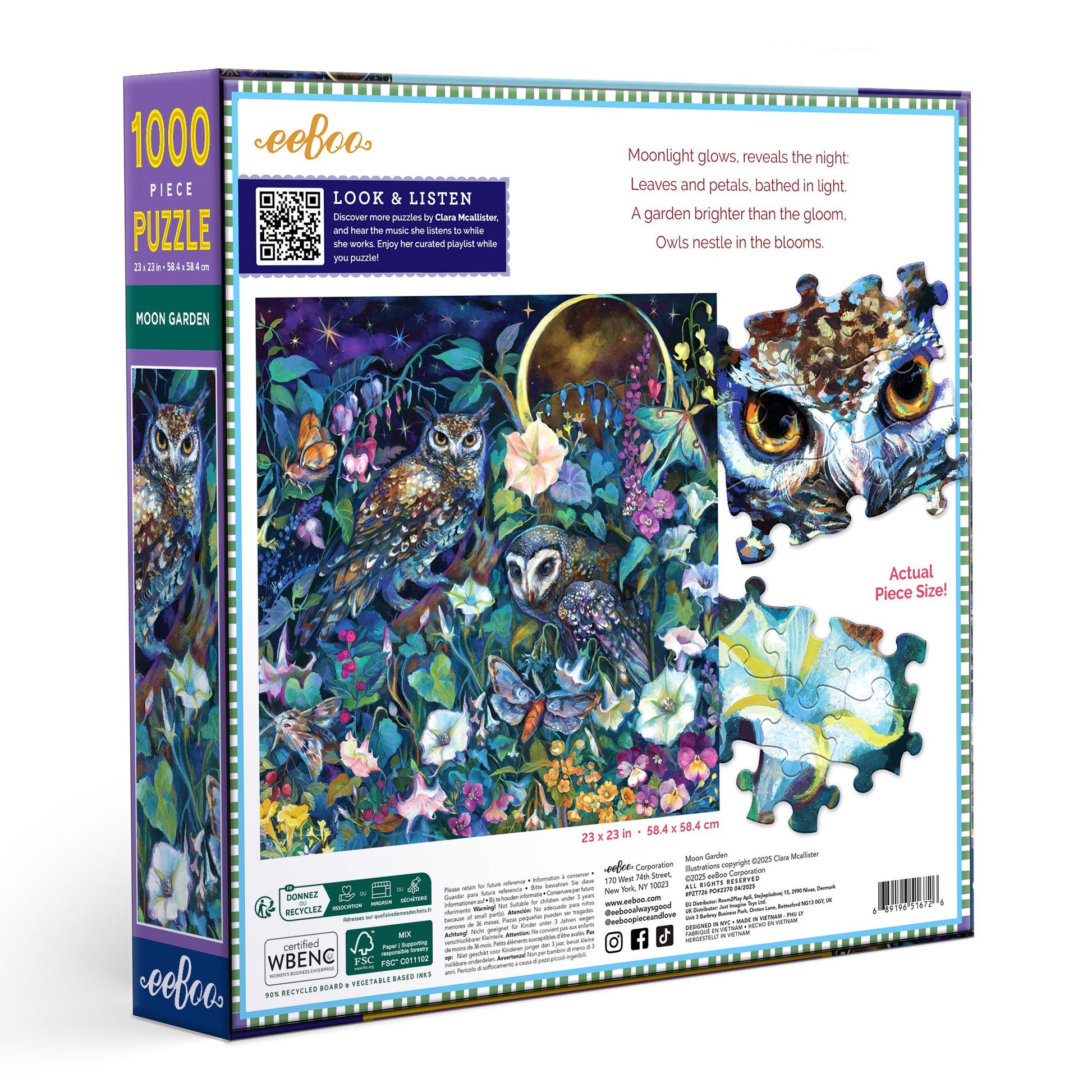 Eeboo Moon Garden puzzle box with owl and nature-themed artwork. Moon Garden 1000 Piece Puzzle by eeBoo | Unique Beautiful Gifts
