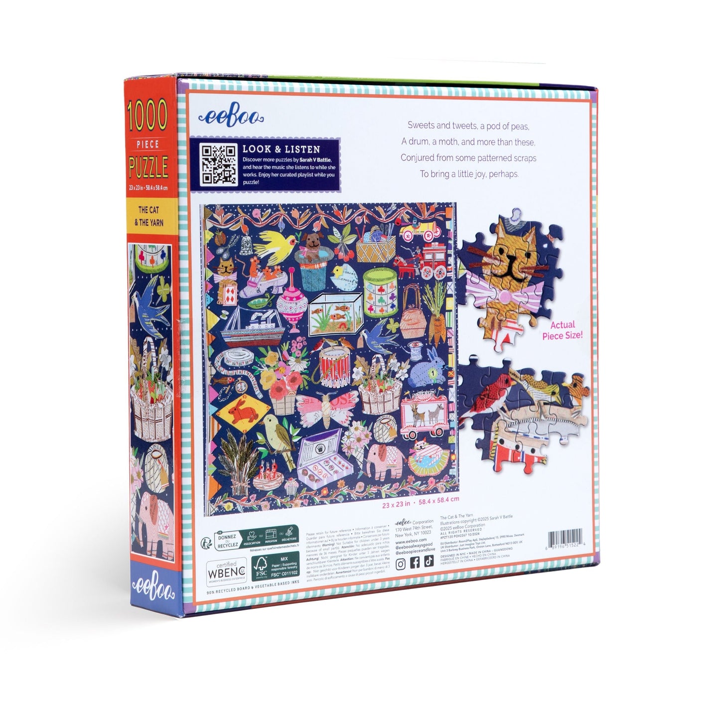 The Cat & The Yarn 1000 Piece Jigsaw Puzzle by eeBoo | Unique Beautiful Gifts