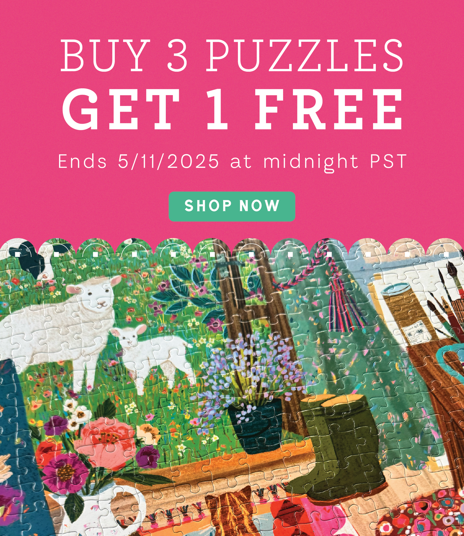 Buy three puzzles, get one free. Ends 5/11 at midnight