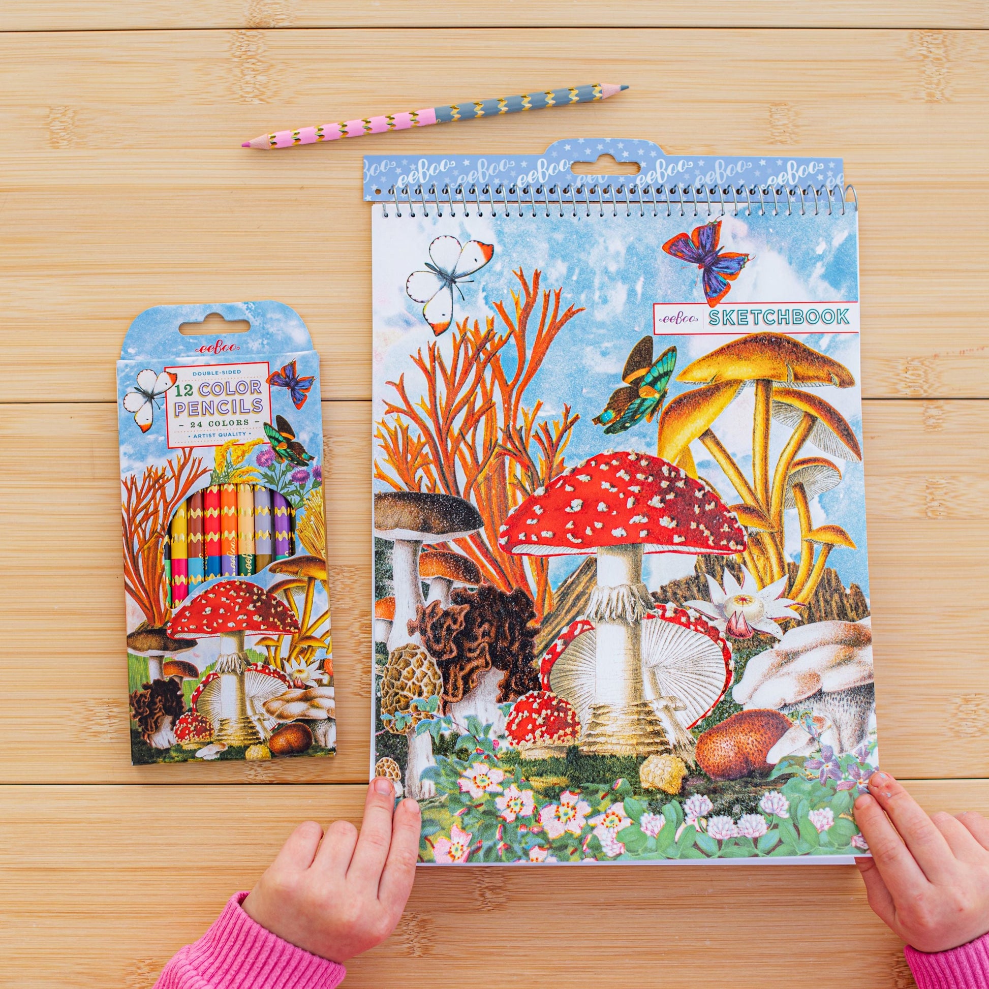 Mushroom 12 Double Sided Color Pencils by eeBoo | Unique Fun Gifts