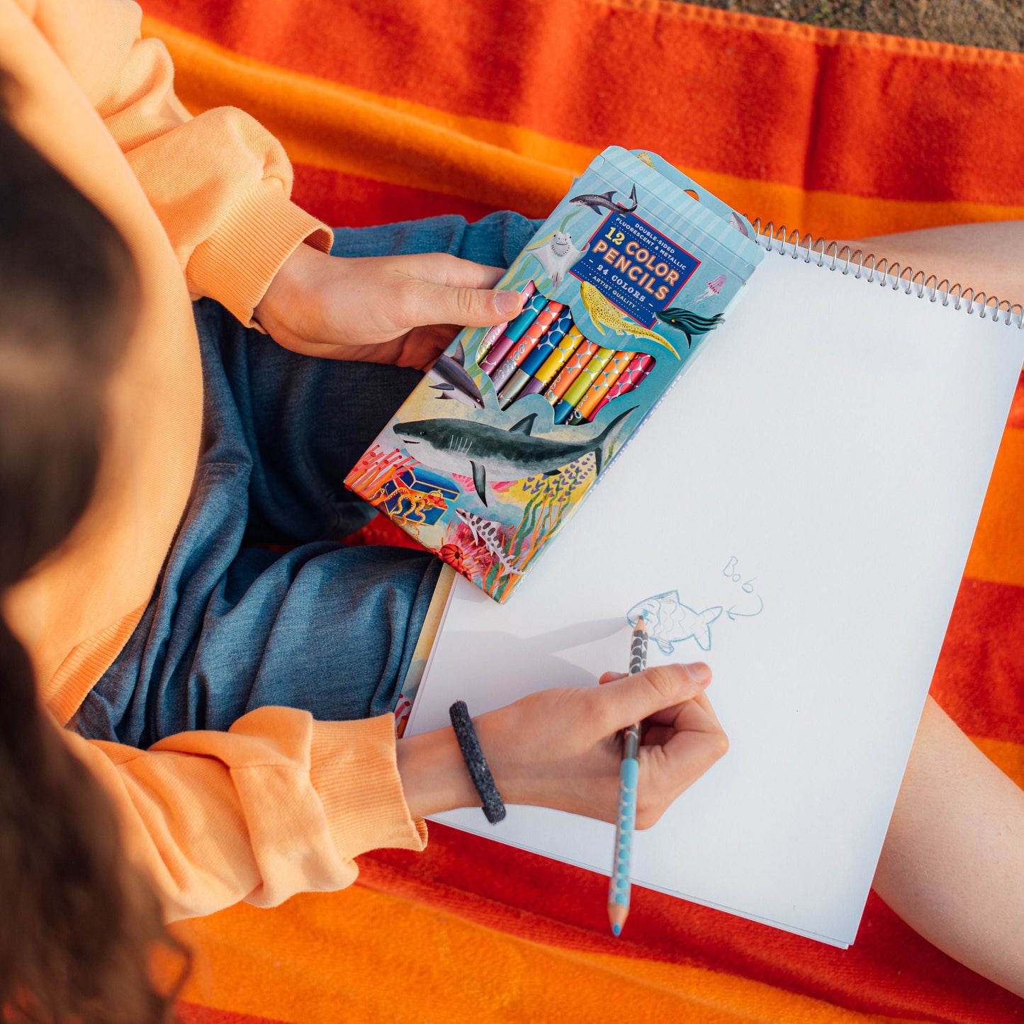 Shark 12 Double Sided Color Pencils by eeBoo | Unique Fun Gifts