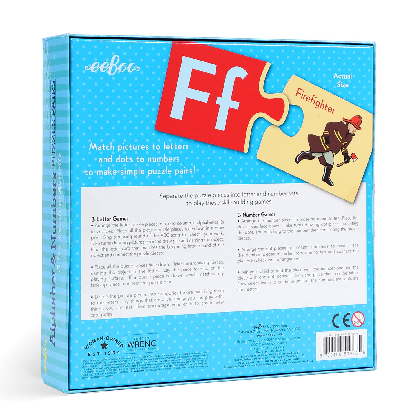 Alphabet & Numbers ABC Award Winning Puzzle Pairs eeBoo Kids Ages 3+