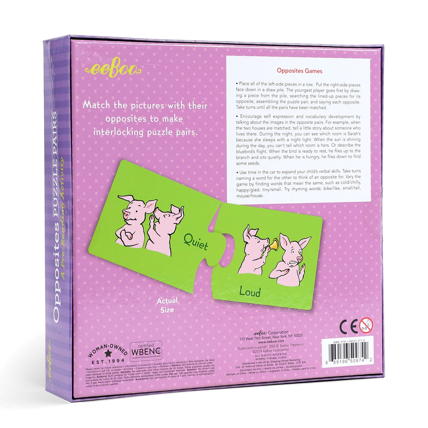 Opposites Educational Award Winning Puzzle Pairs eeBoo Kids Ages 3+