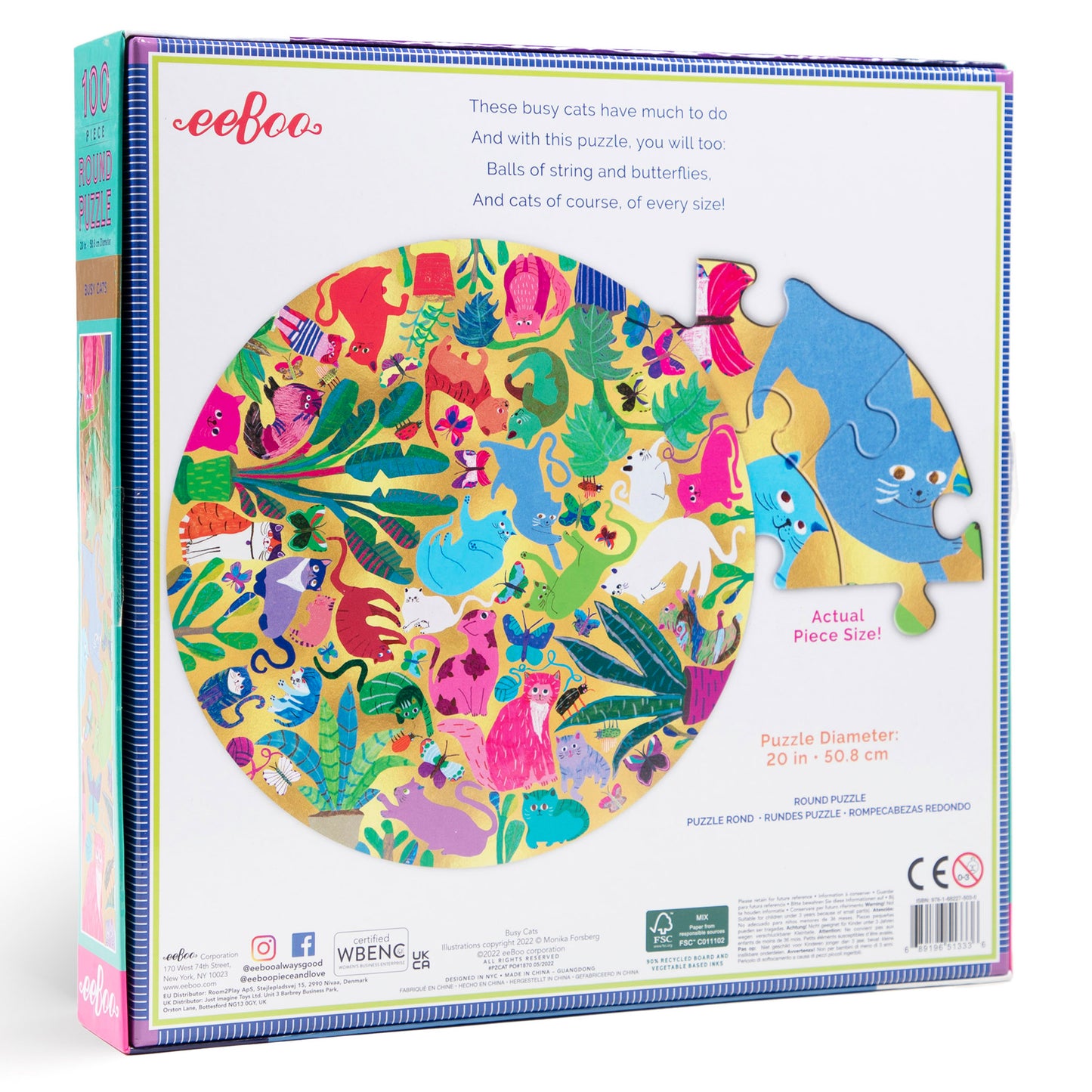 Busy Cats 100 Piece Round Jigsaw Puzzle eeBoo Gifts for Kids 5+