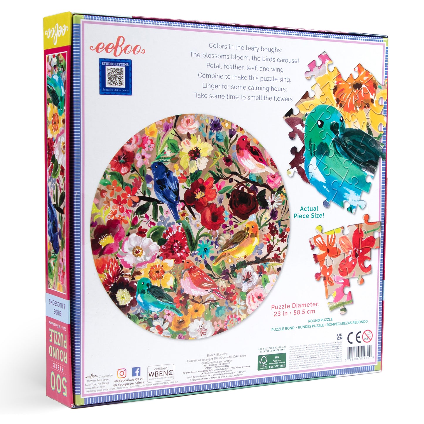 Birds & Blossoms 500 Piece Round Jigsaw Puzzle | Beautiful Unique Gift for Bird & Garden Lovers