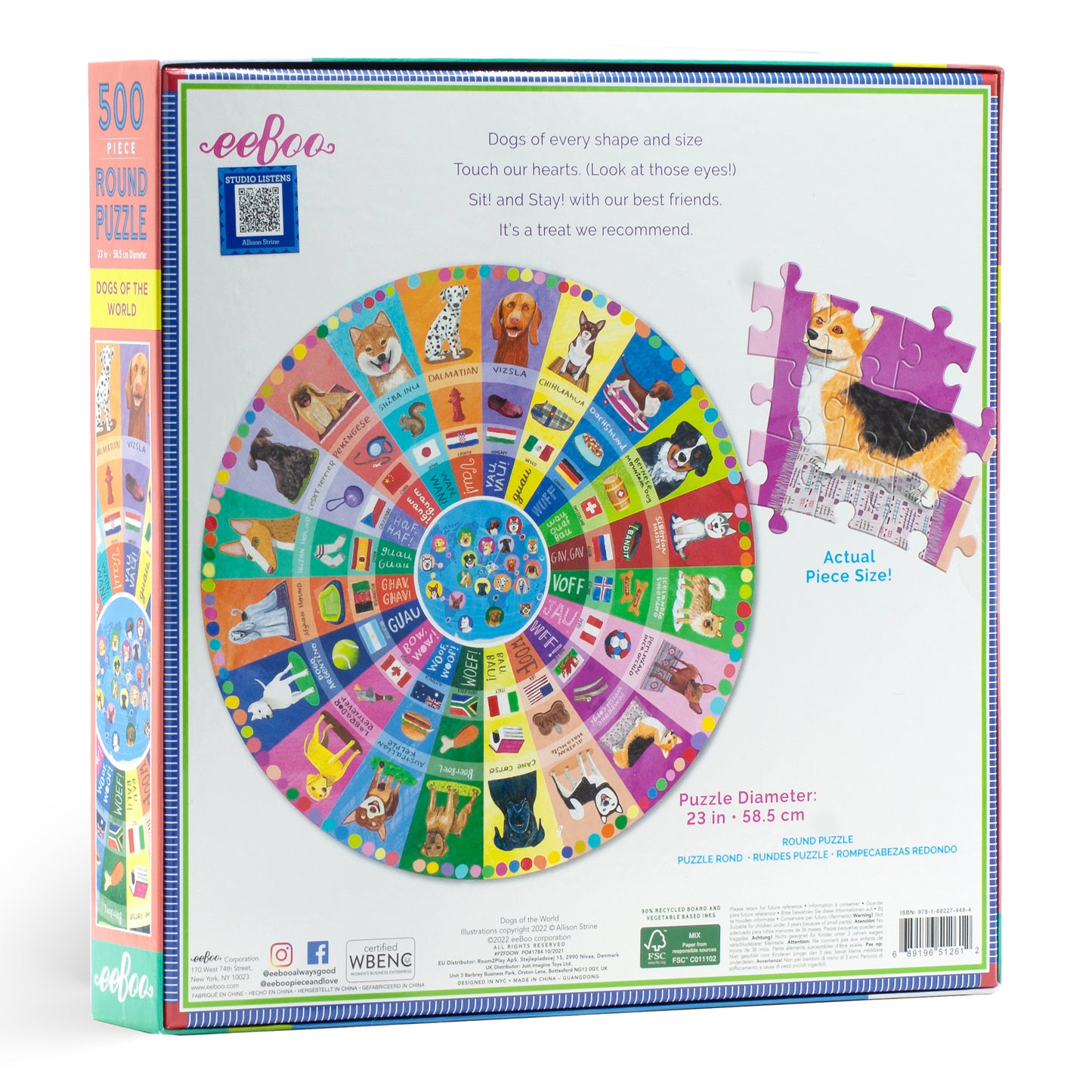 Dogs of the World 500 Piece Jigsaw Puzzle | eeBoo Piece & Love Amazing Gifts for Teens & Adults 14+