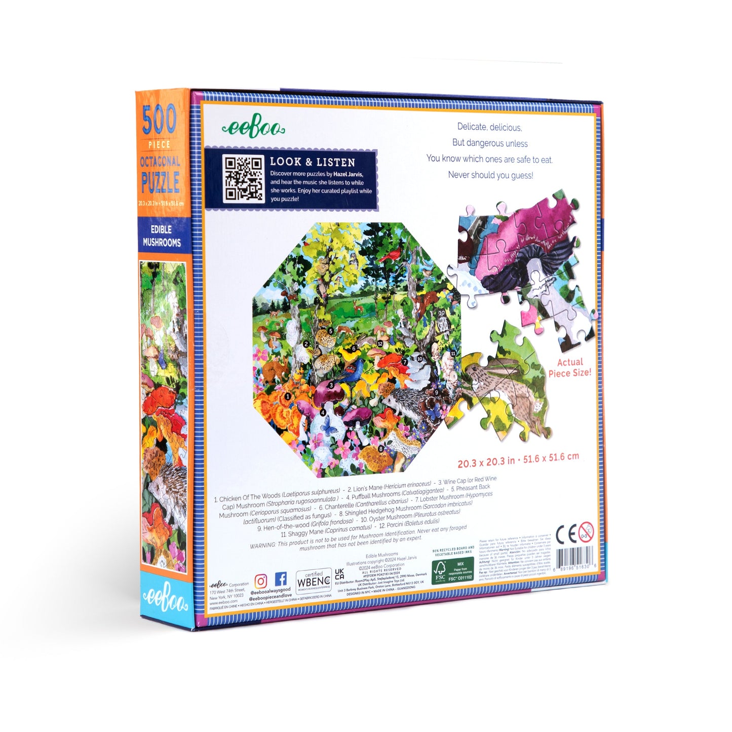 Edible Mushrooms 500 Piece Octagon Puzzle by eeBoo | Unique Fun Gifts
