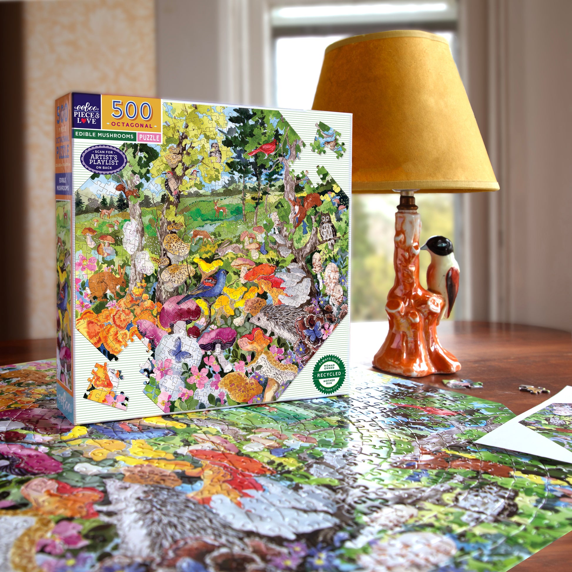 Edible Mushrooms 500 Piece Octagon Puzzle by eeBoo | Unique Fun Gifts