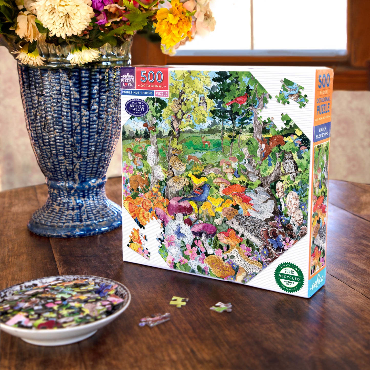 Edible Mushrooms 500 Piece Octagon Puzzle by eeBoo | Unique Fun Gifts