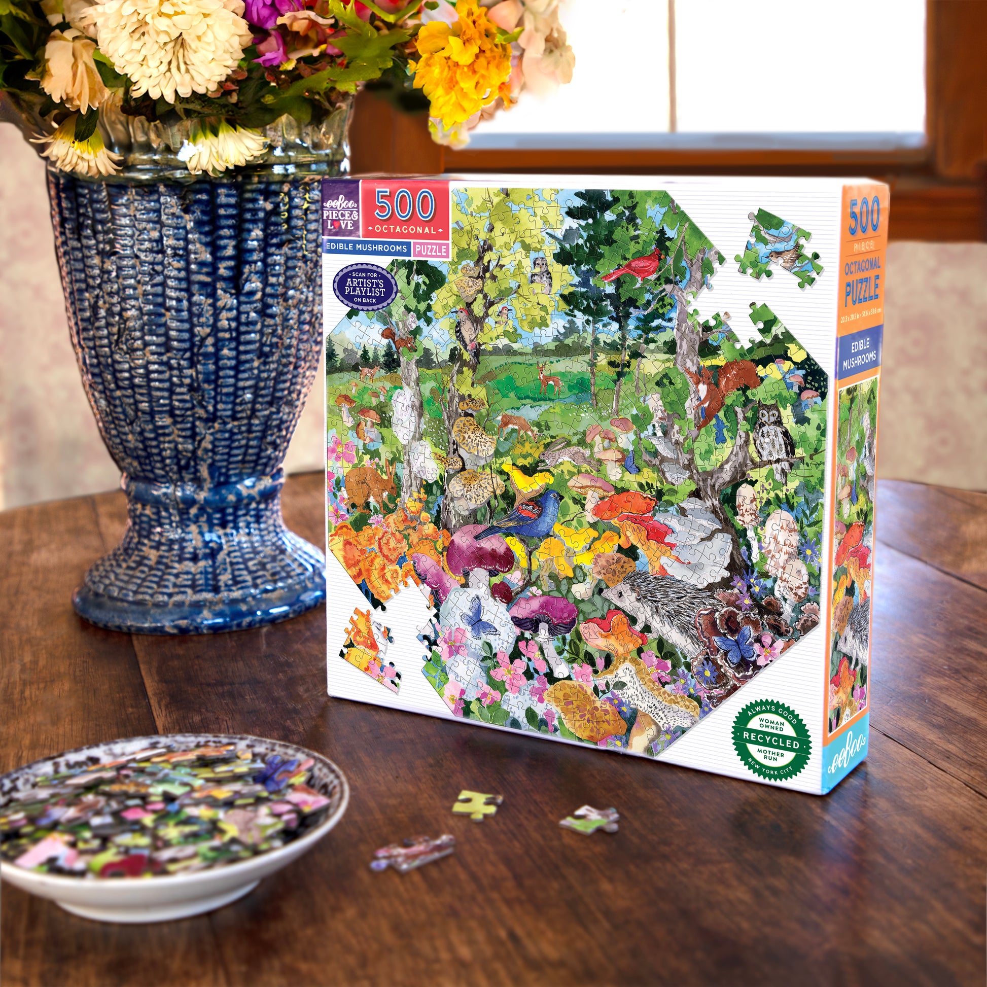 Edible Mushrooms 500 Piece Octagon Puzzle by eeBoo | Unique Fun Gifts