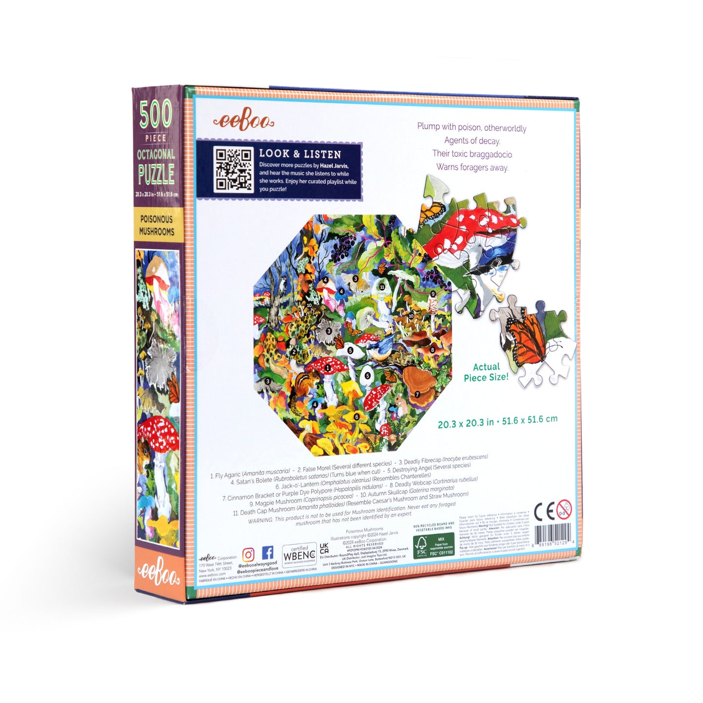 Poisonous Mushrooms 500 Piece Octagon Puzzle by eeBoo | Unique Fun Gifts