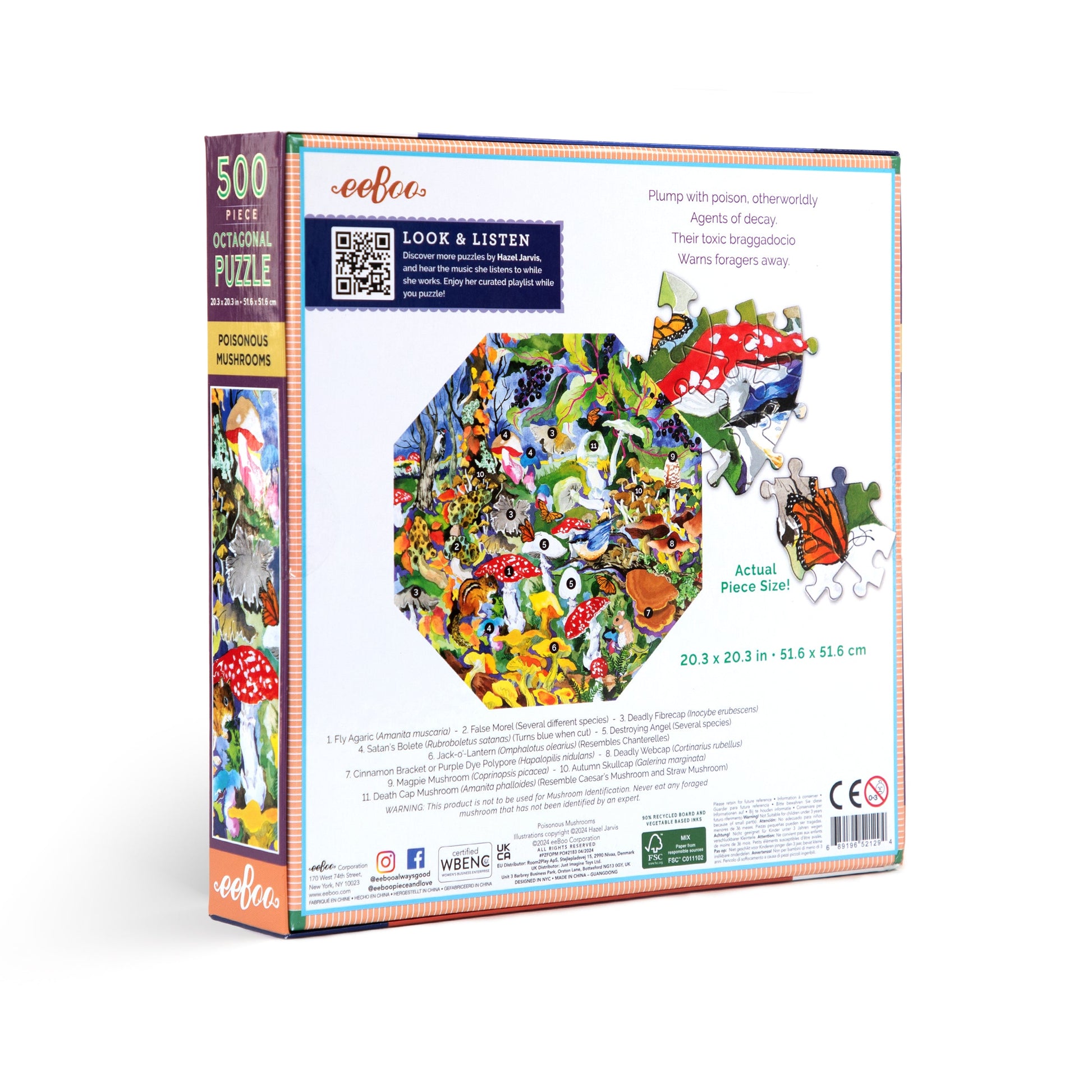 Poisonous Mushrooms 500 Piece Octagon Puzzle by eeBoo | Unique Fun Gifts