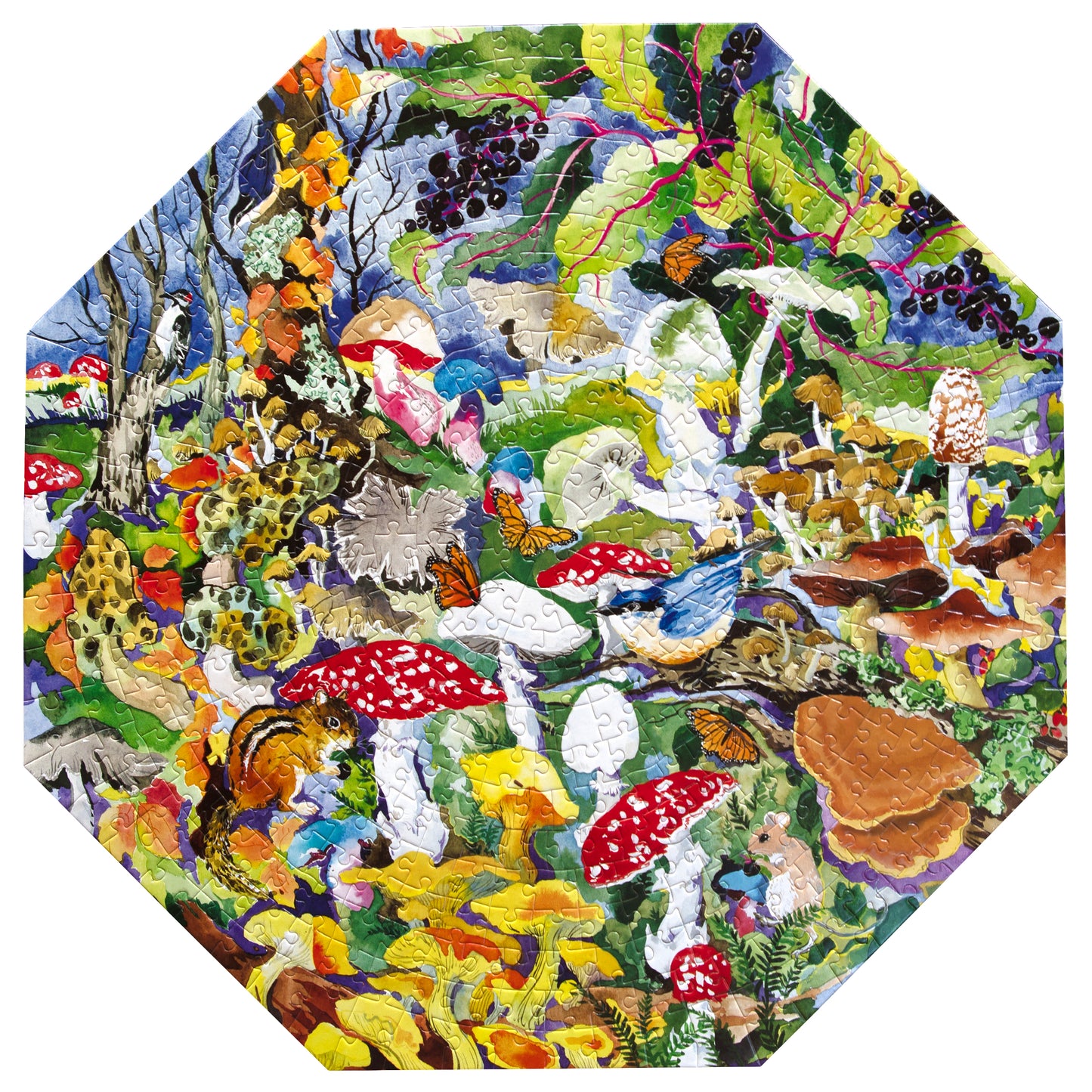 Poisonous Mushrooms 500 Piece Octagon Puzzle by eeBoo | Unique Fun Gifts