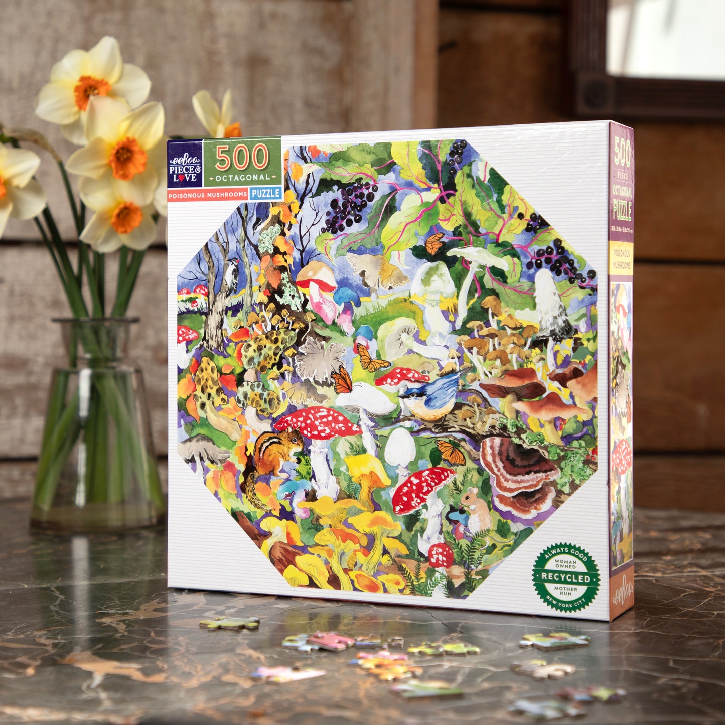 Poisonous Mushrooms 500 Piece Octagon Puzzle by eeBoo | Unique Fun Gifts