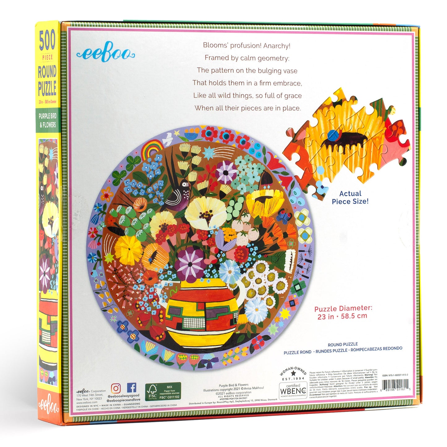 Purple Bird and Flowers Vase 500 Piece Jigsaw Puzzle | eeBoo Piece & Love Gifts for Teens & Adults