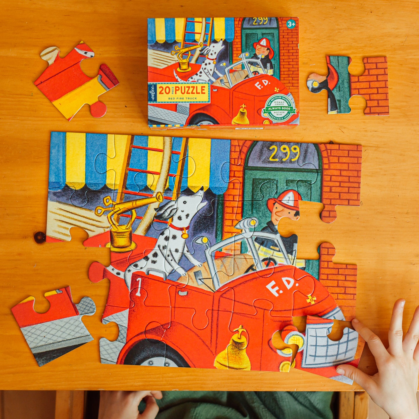 Red Fire Truck 20 Piece Big Puzzle eeBoo Unique Gifts for Kids Ages 3+