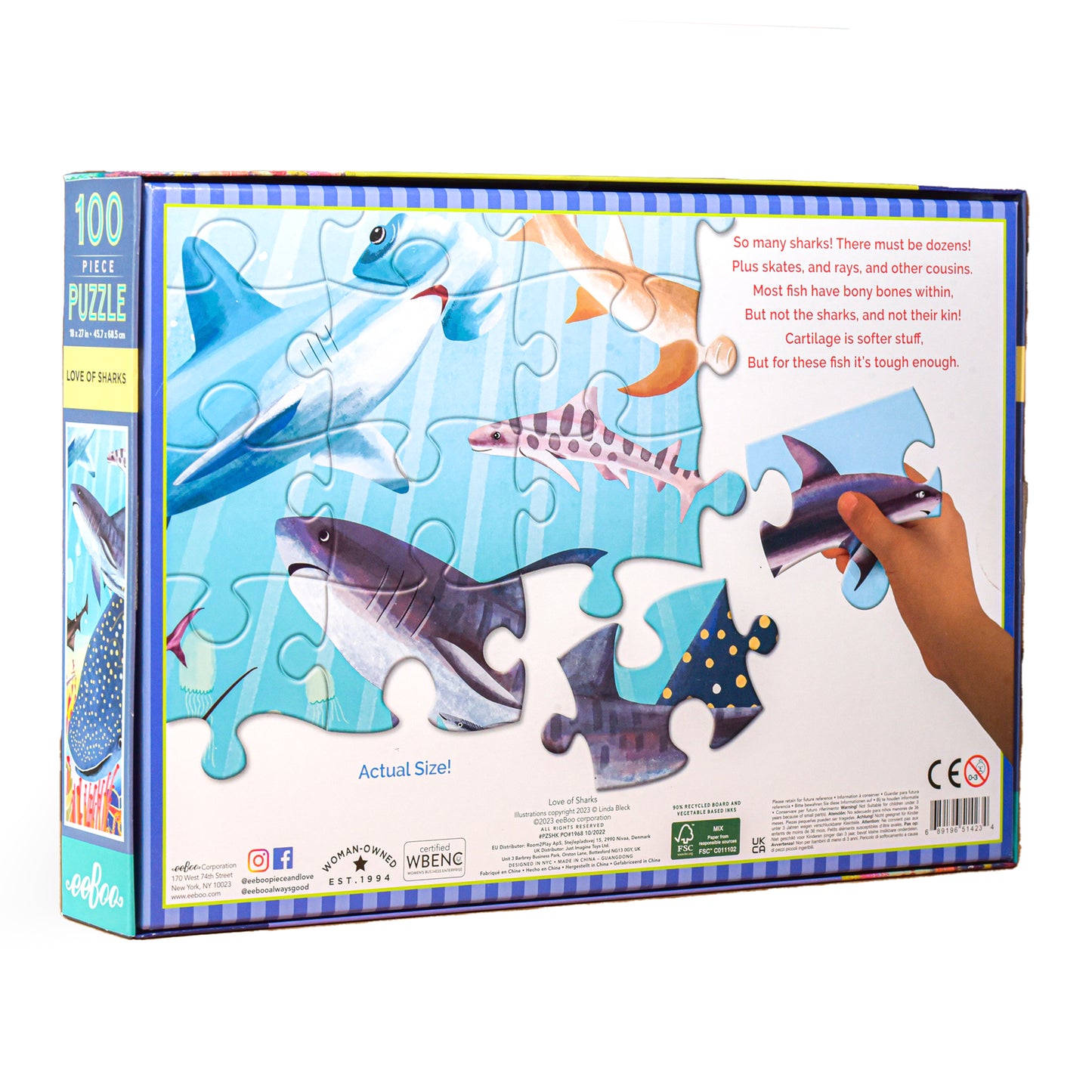 Love of Sharks 100 Piece Ocean Jigsaw Puzzle | Perfect Gift for Kids 5+ Swim with hammerheads, whale, stingrays, and great white sharks