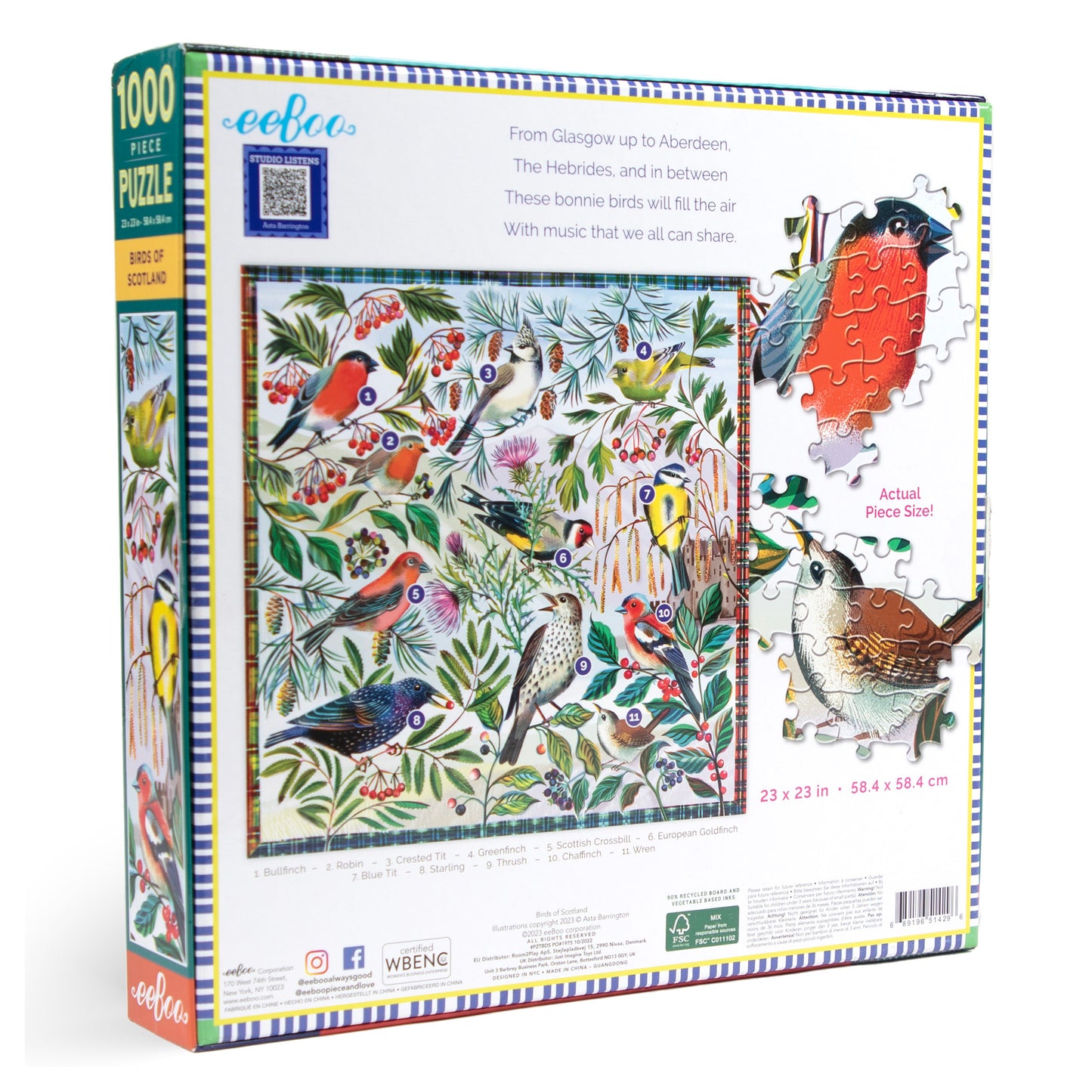 Birds of Scotland 1000 Piece Jigsaw Puzzle | Beautiful Unique Gifts for Adults | Sustainable Puzzles made with Recycled Materials