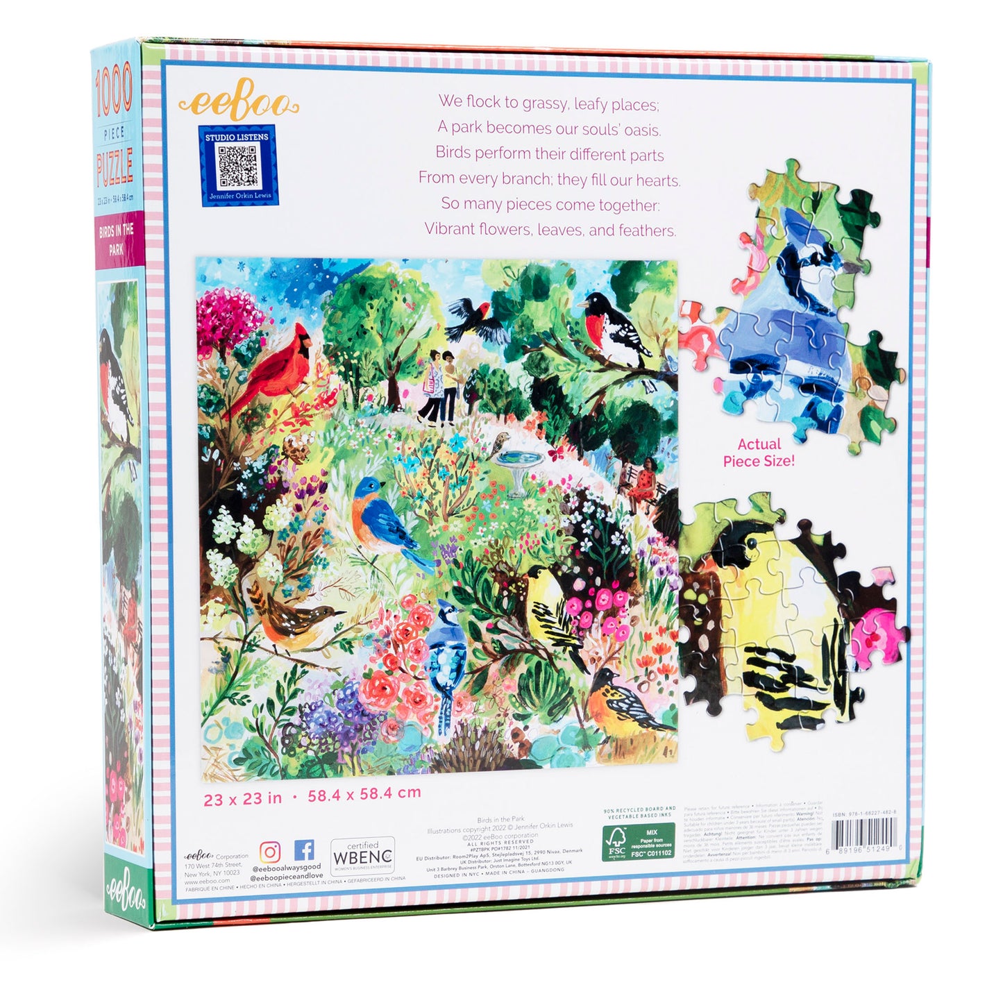 Birds in the Park 1000 Piece Jigsaw Puzzle | eeBoo Piece & Love | Gifts for Bird Lovers