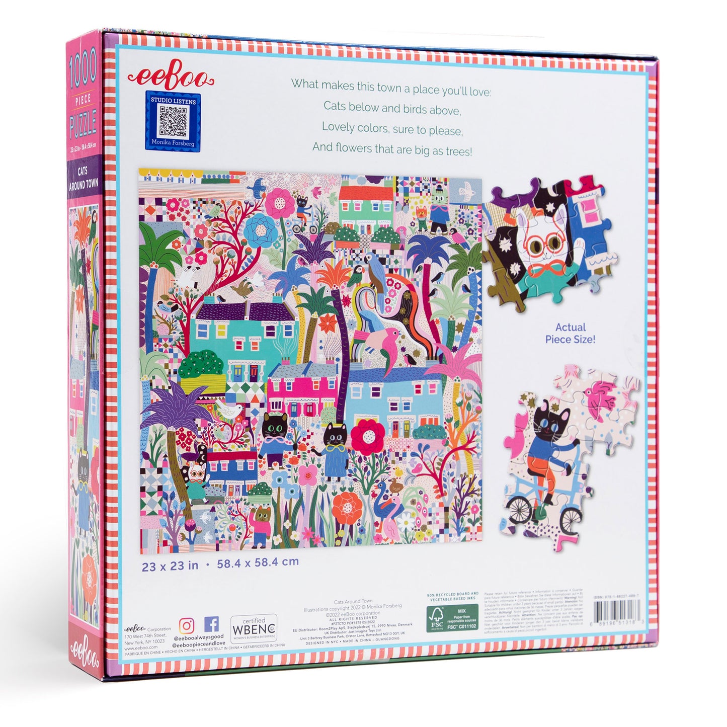 Cats Around Town 1000 Piece Square Jigsaw Puzzle by eeBoo | Perfect Unique Gift for Cat Lovers