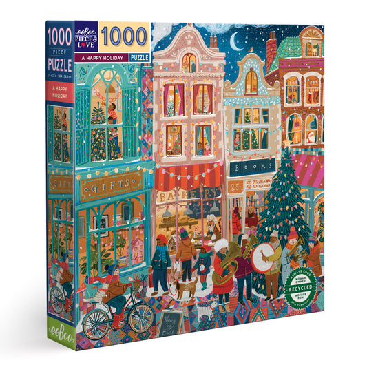 A Happy Holiday 1000 Piece Square Jigsaw Puzzle by eeBoo | Holiday Gifts for Adults and Women