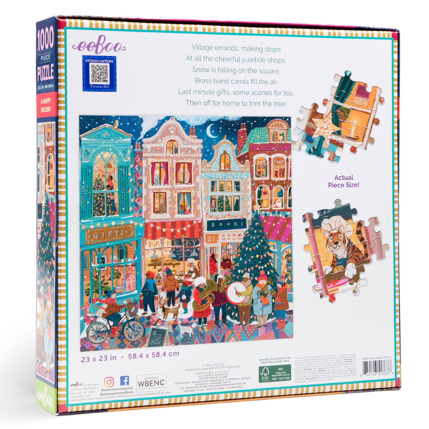 A Happy Holiday 1000 Piece Square Jigsaw Puzzle by eeBoo | Holiday Gifts for Adults and Women