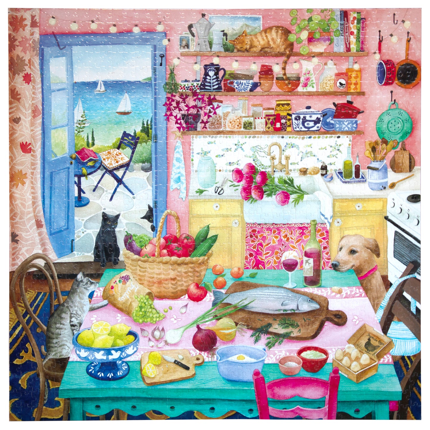 Pink Kitchen 1000 Piece Puzzle by eeBoo | Unique Beautiful Gifts