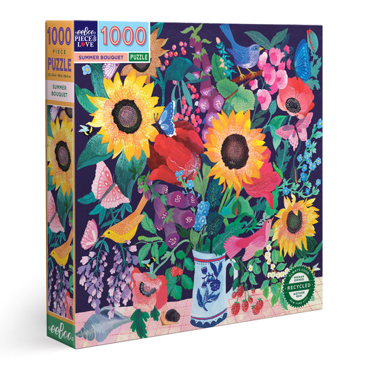 Sunflower and Poppy Summer Bouquet 1000 Piece Jigsaw Puzzle - Makes A Beautiful Gift | eeBoo Piece & Love