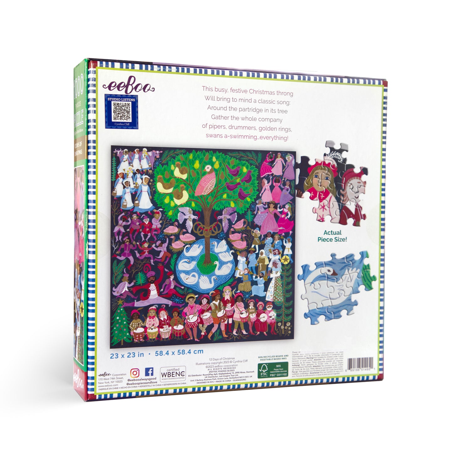 12 Days of Christmas 1000 Piece Jigsaw Puzzle | eeBoo Piece & Love Gifts
