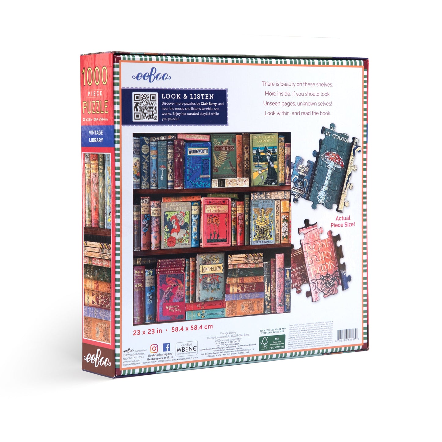 Vintage Library Books 1000 Piece Jigsaw Puzzle by eeBoo | Unique Fun Gifts