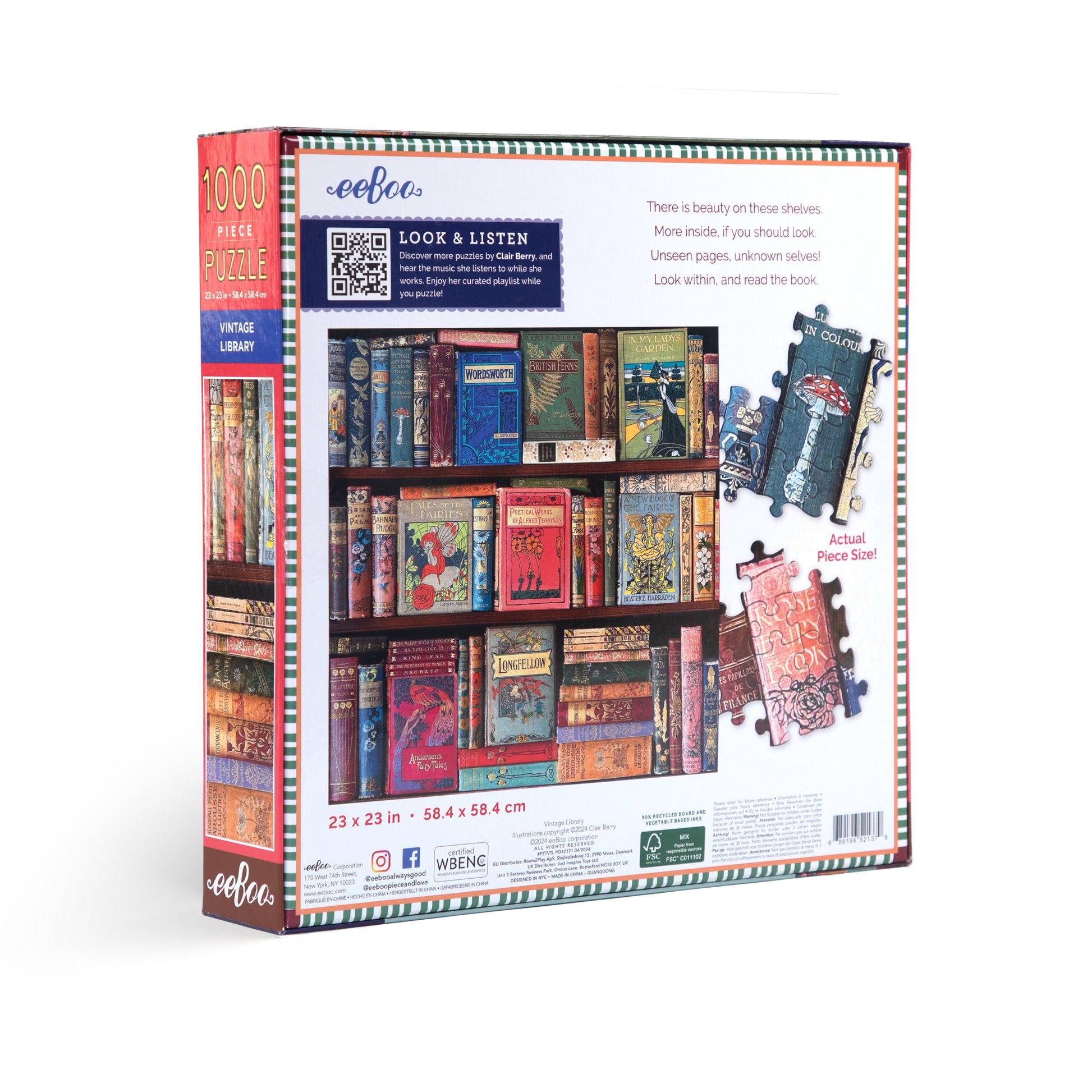 Vintage Library Books 1000 Piece Jigsaw Puzzle by eeBoo | Unique Fun Gifts