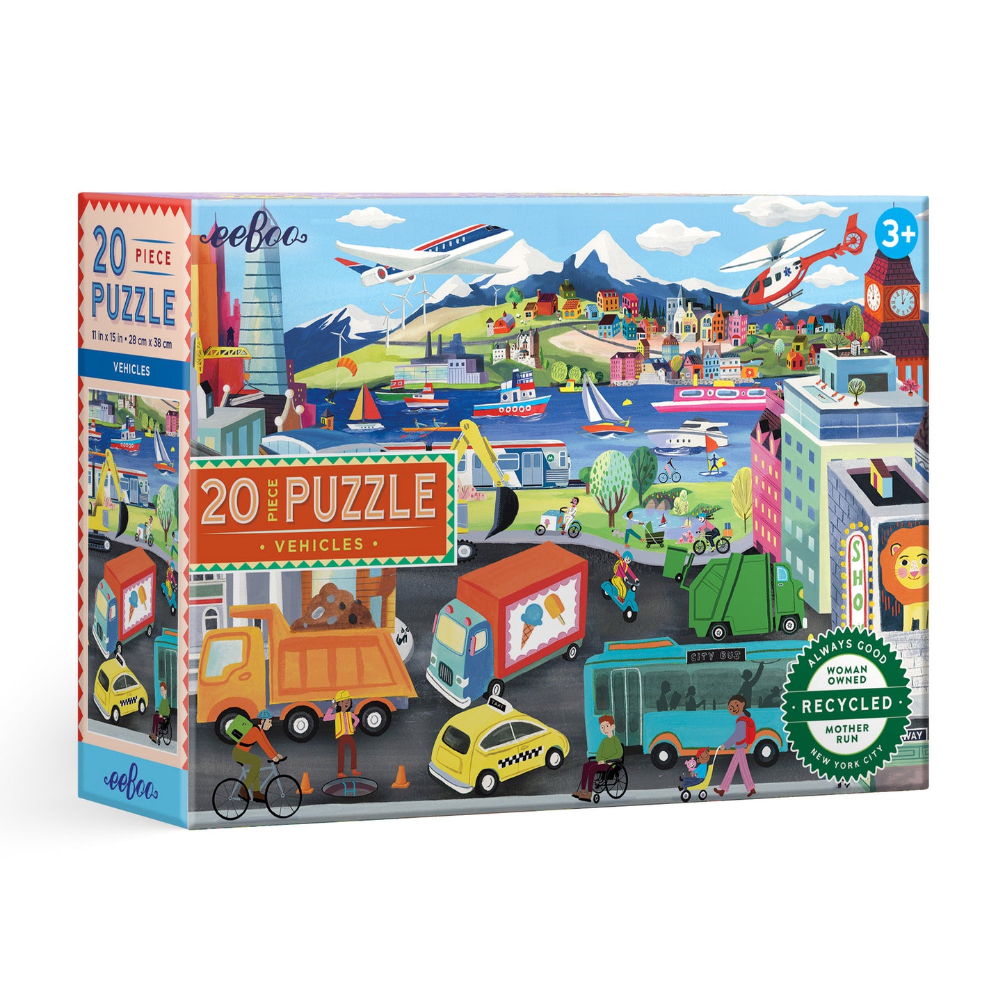 Vehicles 20 Piece Jigsaw Puzzle by eeBoo | Fun Unique Gifts for Kids 3+ | Gifts for Boys & Girls