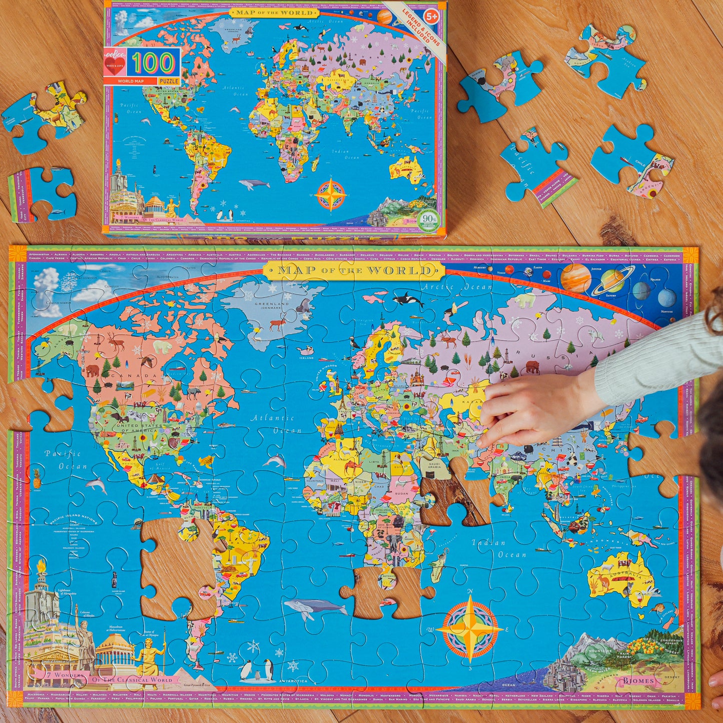 World Map Educational 100 Piece Puzzle by eeBoo Gifts for Kids Ages 5+