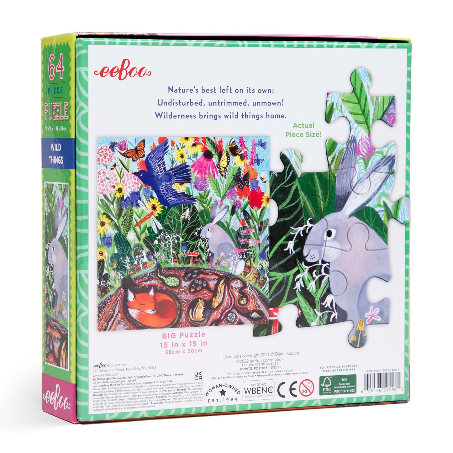 Wild Things Animals in Nature 64 Piece Jigsaw Puzzle | eeBoo Large Piece Puzzle | Gifts for Kids 5+