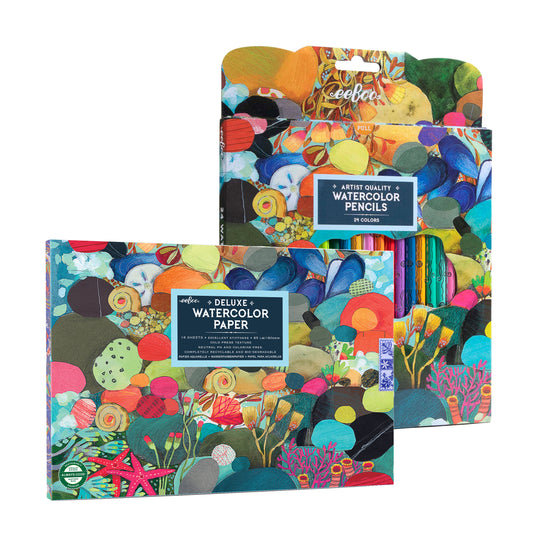 Tidepool 24 Watercolor Pencils & Paper Pad | Unique Great Gifts for Kids & Adults