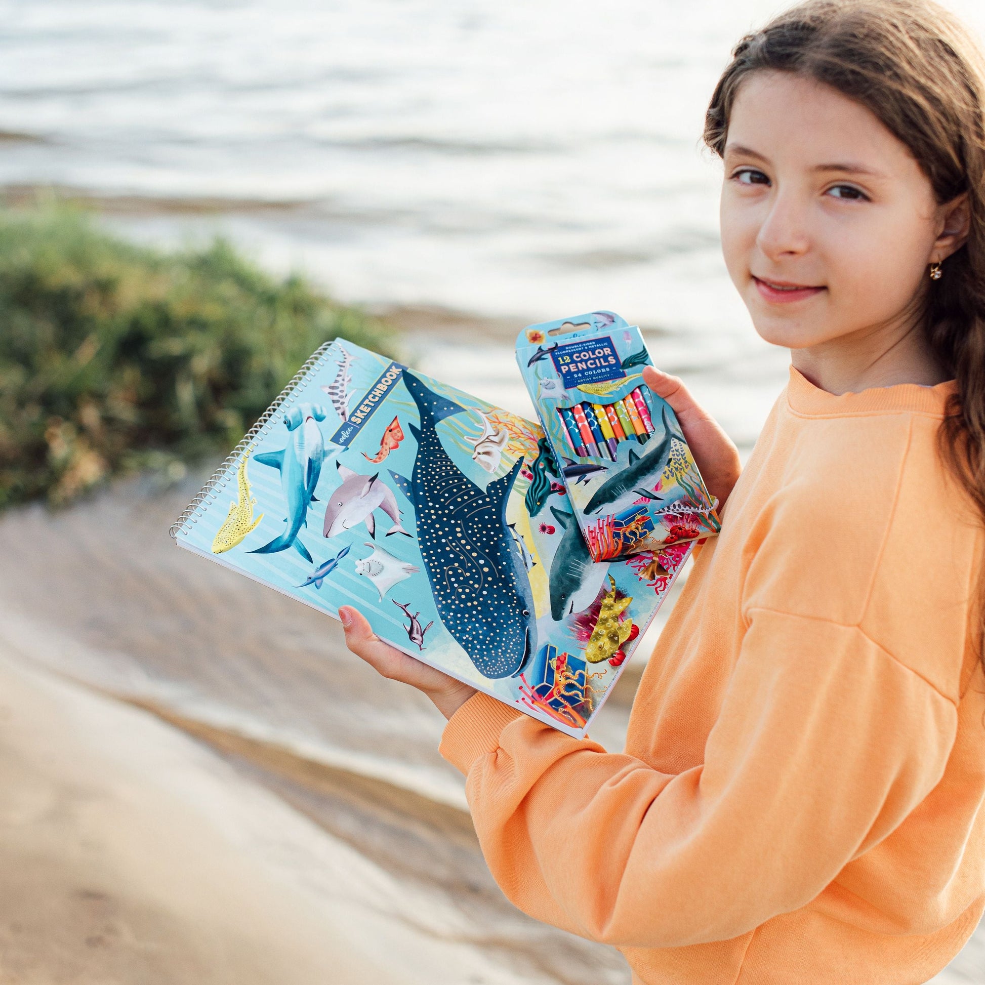 Shark 12 Double Sided Color Pencils by eeBoo | Unique Fun Gifts
