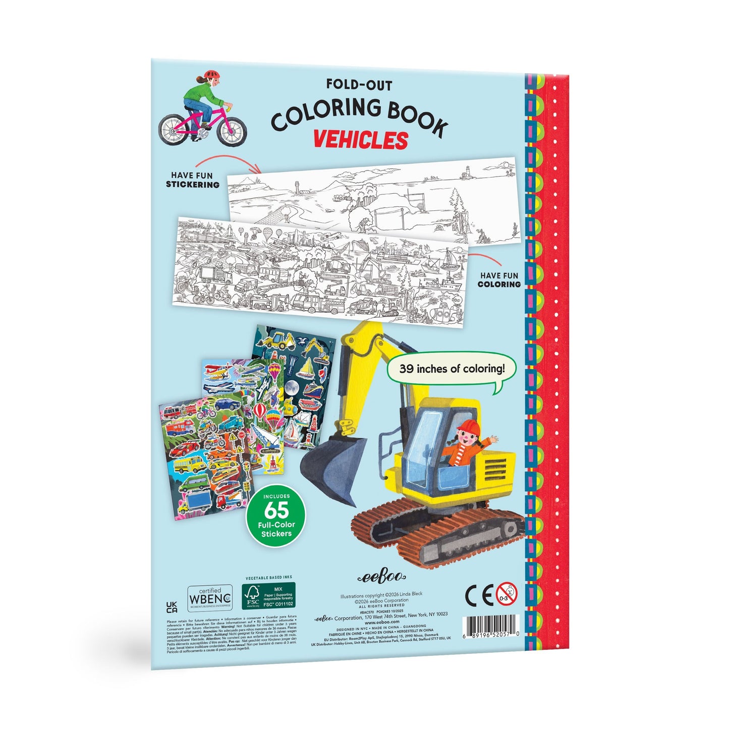Fold-out coloring book with construction vehicles. Vehicles Fold-Out Coloring Book