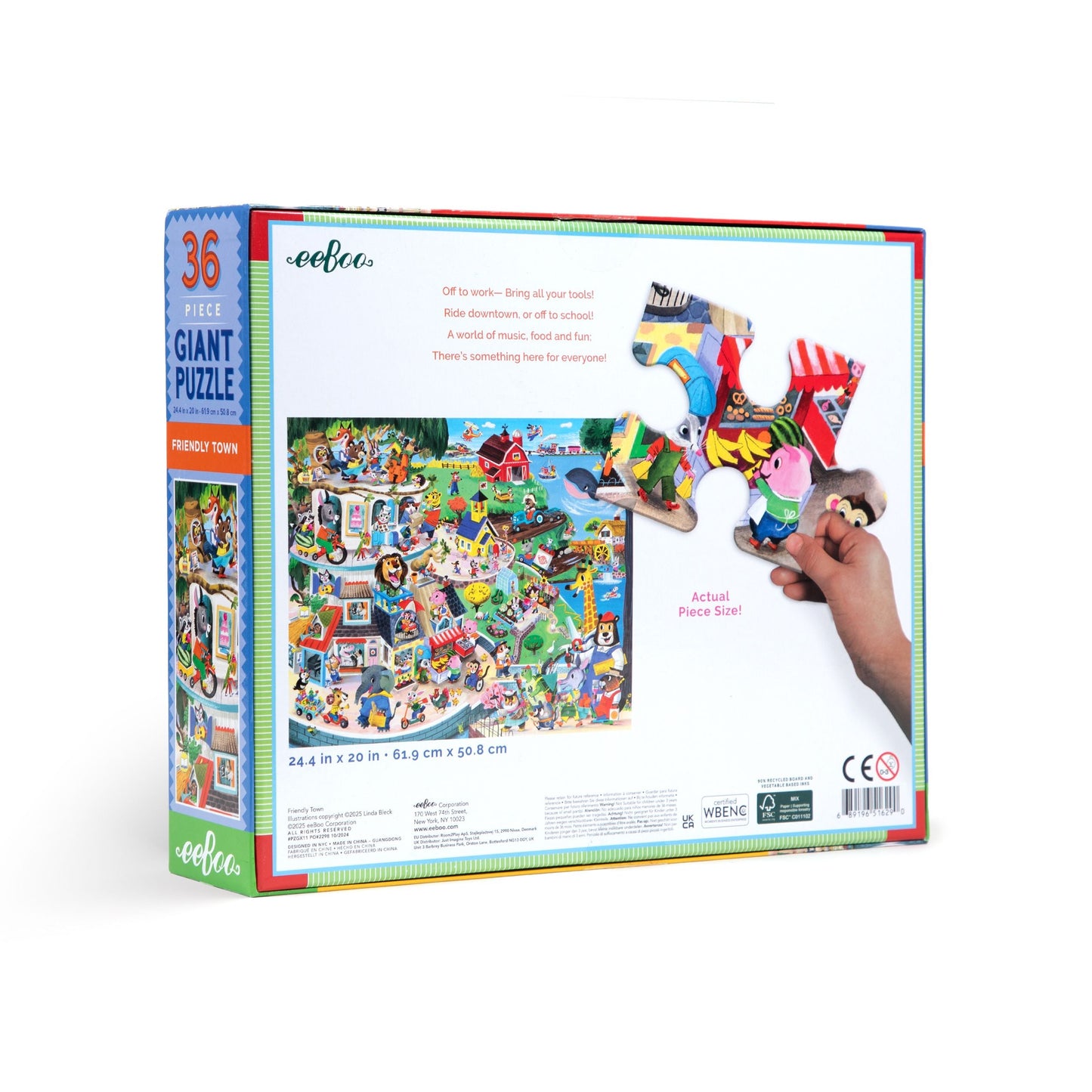 Friendly Town 36 Giant Jigsaw Puzzle by eeBoo | Unique Fun Gifts