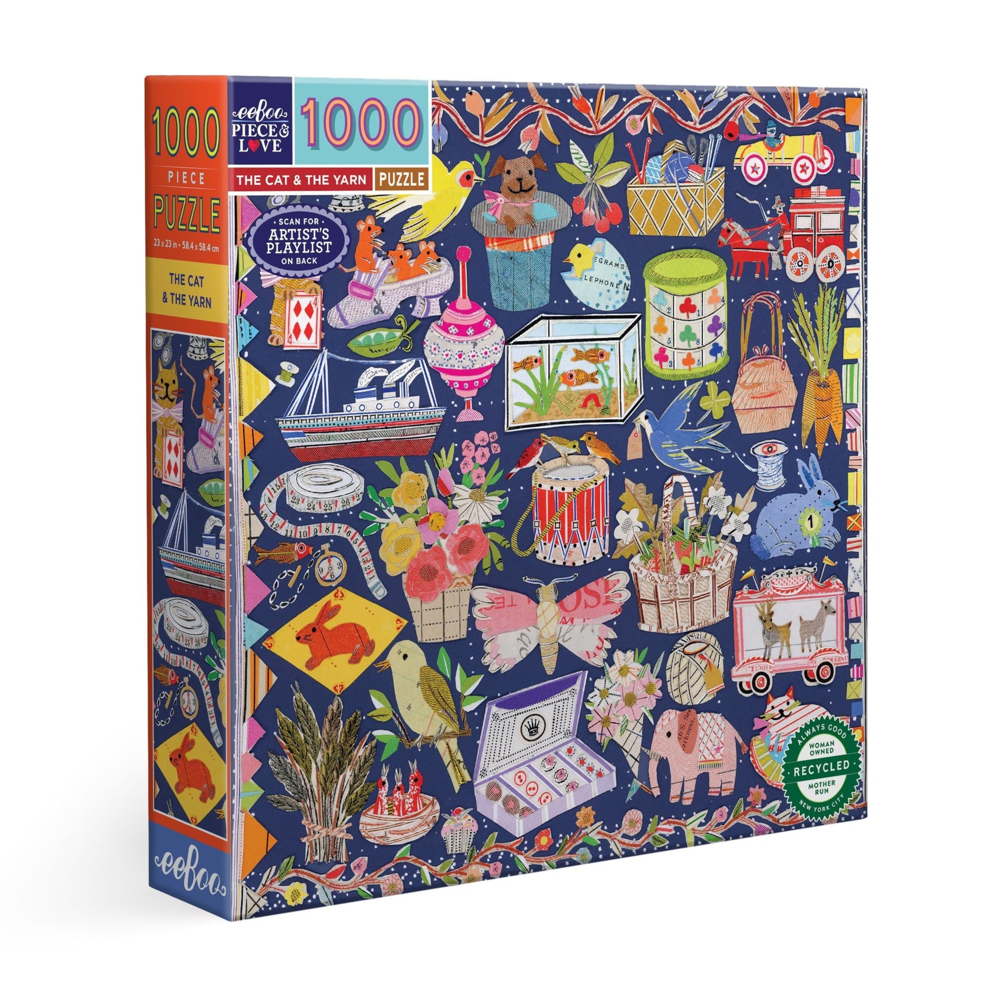 The Cat & The Yarn 1000 Piece Jigsaw Puzzle by eeBoo | Unique Beautiful Gifts