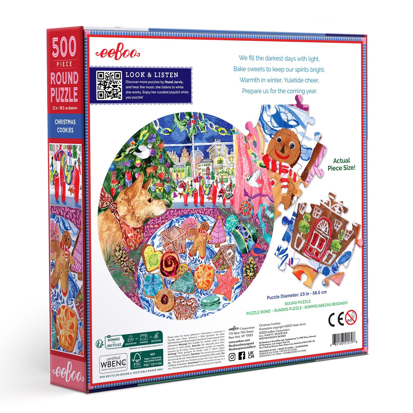 Round puzzle with Christmas-themed illustrations. Christmas Cookies 500 Round Puzzle by eeBoo | Unique Beautiful Gifts
