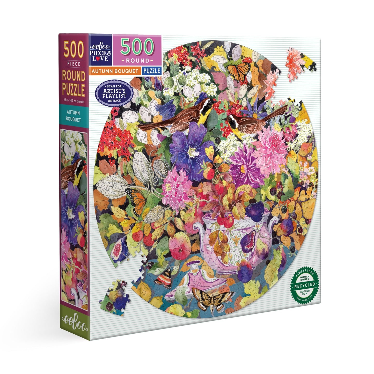 Autumn Bouquet 500 Piece Round Jigsaw Puzzle by eeBoo | Unique Beautiful Gifts