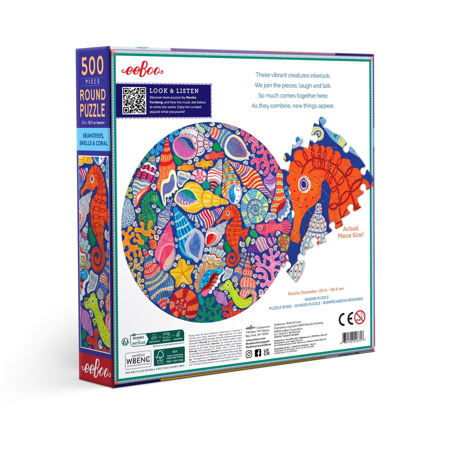Seahorses, Shells & Coral 500 Round Puzzle by eeBoo | Unique Beautiful Gifts
