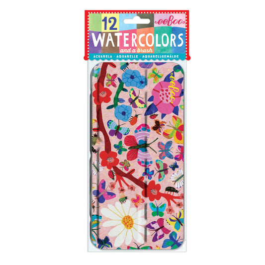Butterflies 12 Watercolors Tin |  Gifts by eeBoo
