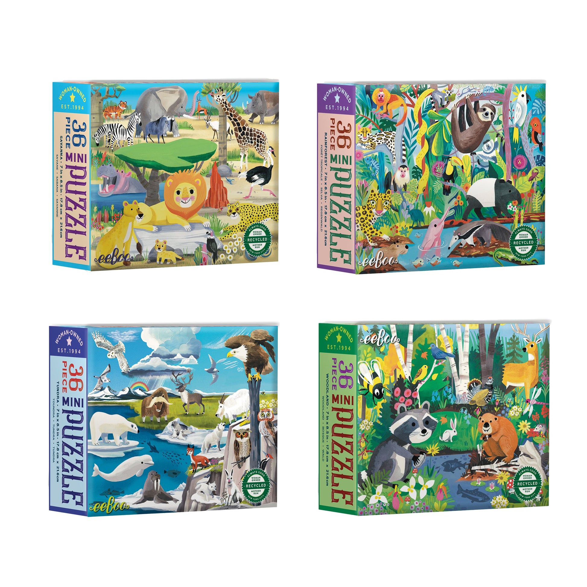 Animal Wild Habitats Miniature Jigsaw Puzzle Assortment by eeBoo | Birthday Party Favors for Kids 3+