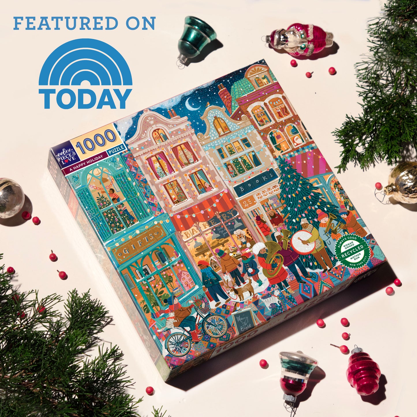 A Happy Holiday 1000 Piece Square Jigsaw Puzzle by eeBoo | Holiday Gifts for Adults and Women - Featured on the Today SHow